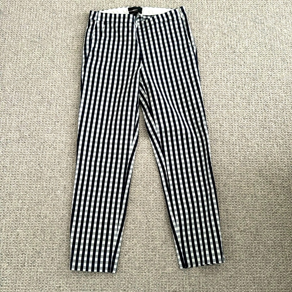 J Crew navy and white check crop pants. Size 00